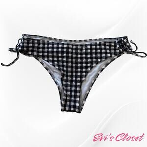 Aerie Swimwear Cheeky Gingham Plaid Textured Bikini Bottom Side Tie Sz S/P